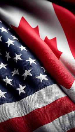 Unity and Cooperation Between Canada and the USA, Symbolized by Intertwining Flags and Friendshipの素材