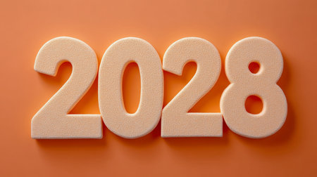 Bold Future, Vibrant Promise Celebrating 2028 with Elegance on a Punchy Coral Backdrop Designの素材