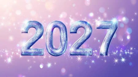 Celebrating 2027 Shimmering Silver Celebration with Festive Bokeh and Dreamy Purple Backgroundの素材