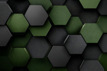 Stylish Honeycomb Design with Green and Black Hexagons for Modern Tiled Floor Decor Backgroundの素材