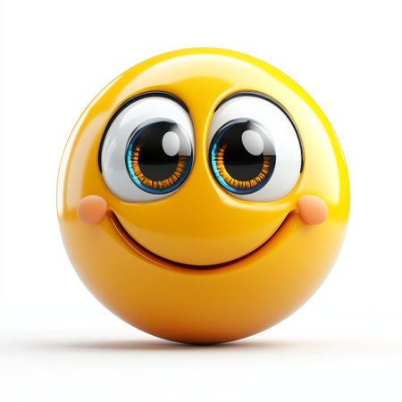 Joyful 3D Yellow Smiley Face Emoji Expressing Happiness on a Clean White Isolated Backgroundの素材