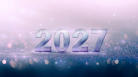 Glamorous Silver Metallic 2027 on Soft Lilac Backdrop with Ethereal Sparkle and Festive Spiritの素材