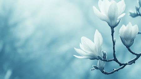 Elegant White Magnolia Flowers Blooming in a Serene Garden, Exuding Fragrant Beauty and Grace.の素材