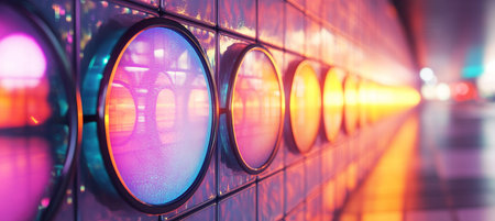 Iridescent Grid Refractions Showcase Dynamic Reflections with Smooth Arcs and Wave Designs.の素材