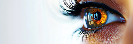 Close-Up of a Human Eye Showcasing Intricate Details of Retina, Iris, Pupil, and Eyelashes in Focusの素材