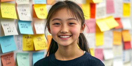 Joyful Chinese Teenager s Confident Expression in Innovative Classroom Learning Environment Todayの素材