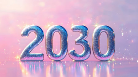 A Vibrant, Luminous Vision of the Future in 2030 A Silver Metallic Landscape with Pastel Huesの素材