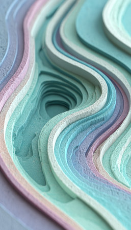 Abstract Pastel Topography with Serene Wavy Layers in Soft Lilac and Mint Tones for Minimalist Artの素材