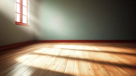 Bright Sunlight Streaming Through a Window on a Cozy Floor in a Minimalist Interior Room Designの素材