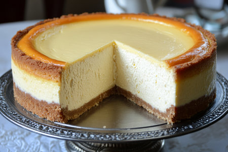 New York Style Cheesecake on Graham Cracker Crust, Ideal for Any Celebration or Gatheringの素材