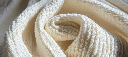 Intriguing off-white wool fabric surface showcasing its remarkable textures and patterns up close.の素材