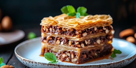 Three Layered Baklava Still Life with Authentic Phyllo and Delicate Ingredients Displayの素材