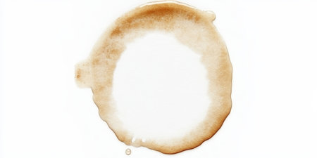 Accidental Coffee Cup Stain and Liquid Splash Circle Design on White Surface in Abstract Photographyの素材