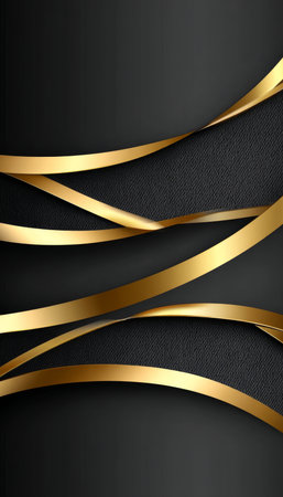 Elegant Background Rendering Featuring Golden Flowing Waves on a Dark Structured Backdrop for Luxuryの素材