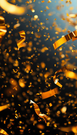 Golden Confetti Cascading Down Against a Dark Background, Adding a Touch of Elegance and Celebrationの素材