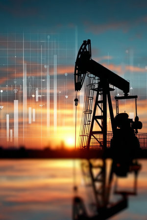 Dusk Over Oil Fields Exploration, Drilling, and Financial Technology in a Changing Market Landscapeの素材