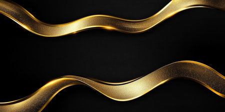 Elegant Luxury Black and Gold Abstract Background Featuring Wavy Lines and Metallic Texture Designの素材