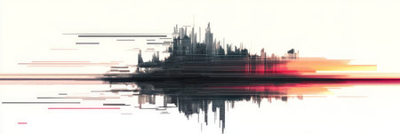 Abstract Glitch Art Futuristic Distorted Urban Landscape with Noise Vector Graphic Elementsの素材