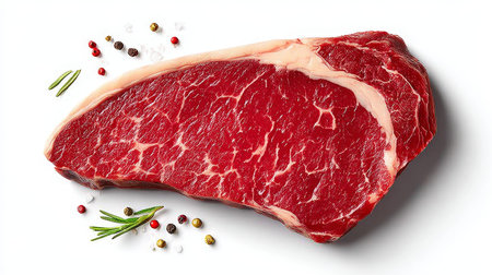 Fresh Raw Beef Steak Isolated on White Background for Culinary Presentation and Butcher Shop Displayの素材