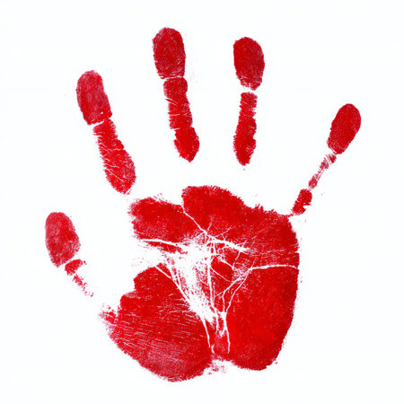 Bold Red Handprint Symbol on a Crisp White Background, Signifying Awareness and Connection Themesの素材