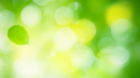 Vibrant Green Bokeh Spring Sunlight Background with Blurred Leaves for Natural Design and Wallpaperの素材