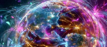 Futuristic Digital Network Connecting Global Data Flow and Information Technology Exchangeの素材