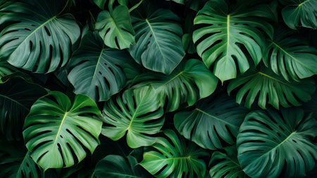 Lush Tropical Monstera Leaves Creating a Calming and Zen-Like Vibe for Background and Wallpaperの素材