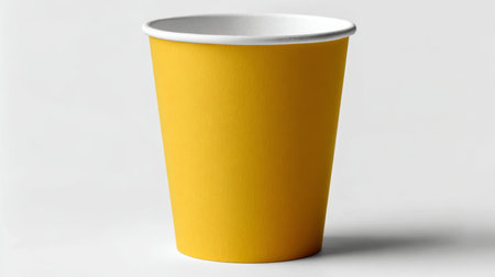 Bright Yellow Paper Cup Isolated on a Spotless White Background for Modern Product Presentationの素材