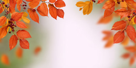 A beautiful autumn landscape featuring vibrant leaves and warm colors in a serene atmosphere.の素材