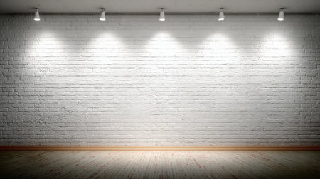 Bright and Airy Minimalist Studio with White Brick Wall, Modern Fixtures, and Inviting Atmosphereの素材