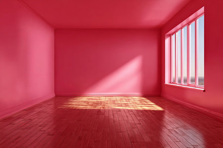 Serene Pink Interior Empty Room with Sunlight on Polished Wood Floor, Calm and Invitingの素材