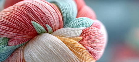 Textured Threads in Coral, White, and Turquoise Create a Serene Soothing Summer Compositionの素材
