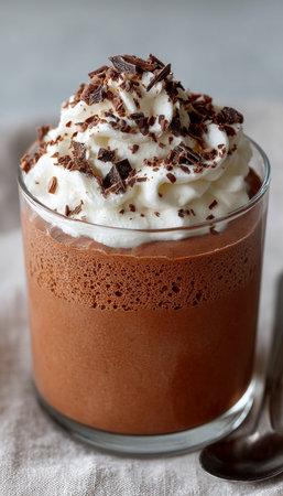 Decadent Chocolate Mousse Dessert with Whipped Cream and Rich Dark Chocolate Shavings on Topの素材