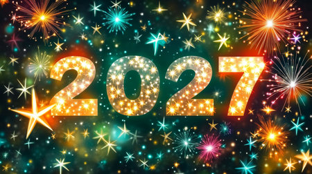 Colorful Fireworks Light Up the Night Sky in a Stunning Display for New Year s Eve Celebration 2027の素材