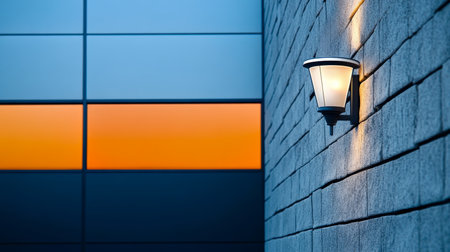 Modern Outdoor Wall Lamp Featuring Urban Style, Illuminated Home Construction Details, and Designの素材