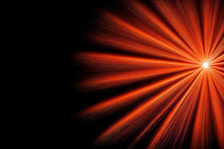 Vibrant Radiant Sunburst with Varying Intensities and Warm Colors Against Deep Black Backgroundの素材