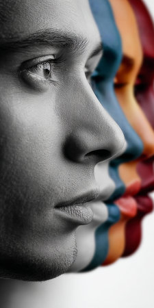 Diverse Faces United by Lines, Celebrating Unity in Gender, Culture, and Ethnic Diversity Togetherの素材