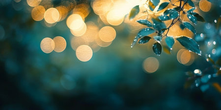 Nature s Tranquil Embrace Dew-Kissed Sprigs Bathed in Soft Light, Evoking Memories of Serenityの素材