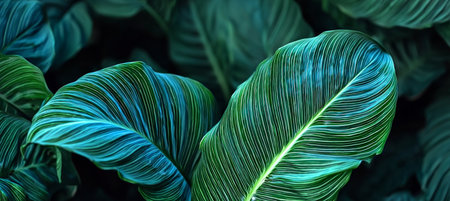Lush Green Spathiphyllum Cannifolium Plants with Exotic Tropical Leafy Foliage and Texturesの素材