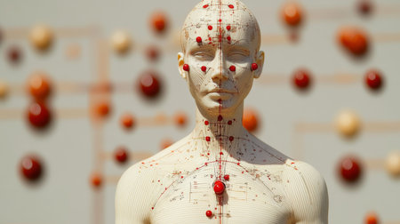 Detailed Acupuncture Model Illustrating Human Energy Points for Holistic Wellness and Therapyの素材