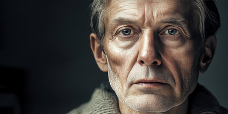 Intense and Thoughtful Portrait of an Older Man Displaying Character, Wisdom, and Contemplationの素材
