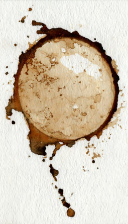 Coffee Ring Stain on Paper Background, Abstract Grunge Texture, Isolated Design Elementの素材