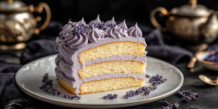 Lavender Cake Delight A Beautifully Layered Cake with Floral Accents for Elegant Celebrationsの素材