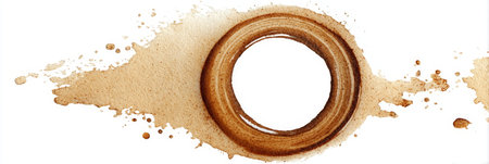 Ring of Coffee Stain on White Background, Circular Mark Left by a Cup, Beverage Trace Textureの素材