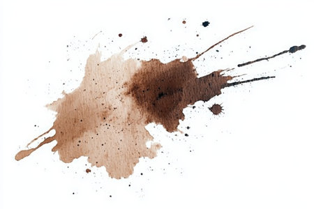 Isolated Coffee Spill on White Background, Detailed Liquid Stain Design Element with Artistic Flairの素材