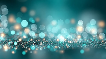 Abstract Bokeh Background Featuring a Gradient of Blue and Green Lights with Sparkling Particlesの素材