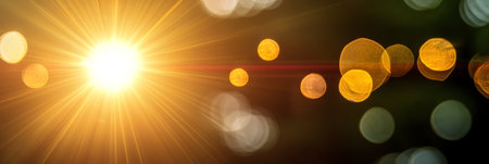 Vibrant Blinding Glow of Bokeh Lights with Burst Lens Flare Effects in an Abstract Bright Backgroundの素材
