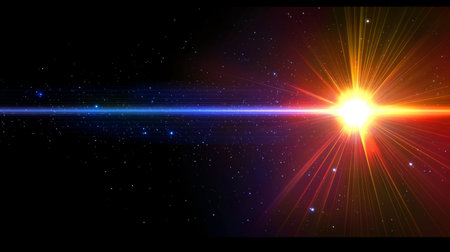 A Cosmic Symphony of Colors A Light Burst in Dark Space with Radiant Filaments Across the Nebulaの素材