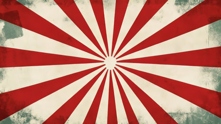 Retro Sunburst Backdrop with Radiating Red Stripes and Faded Vintage Texture for Graphic Useの素材