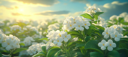 Stunning Close-Up of a Flowering Tree with Beautiful White Blossoms Against a Serene Blue Skyの素材